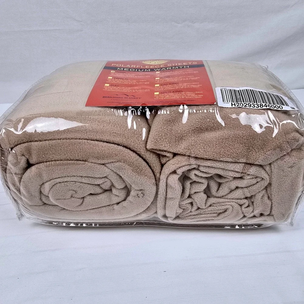 Berkshire Blanket Polar Fleece Sheets Twin Linen Tan Medium Warmth 3pc Set